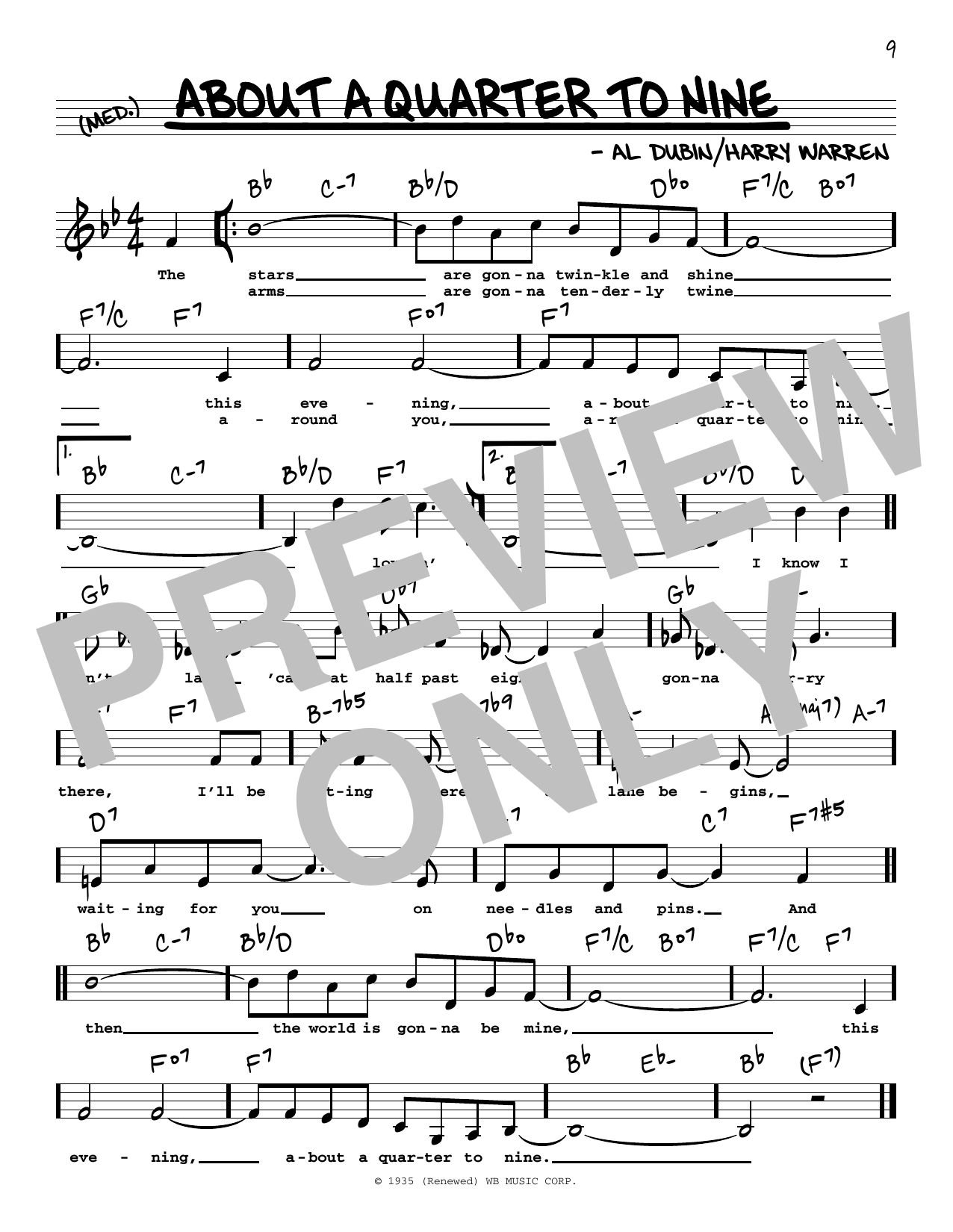 Download Bobby Darin About A Quarter To Nine (Low Voice) Sheet Music and learn how to play Real Book – Melody, Lyrics & Chords PDF digital score in minutes