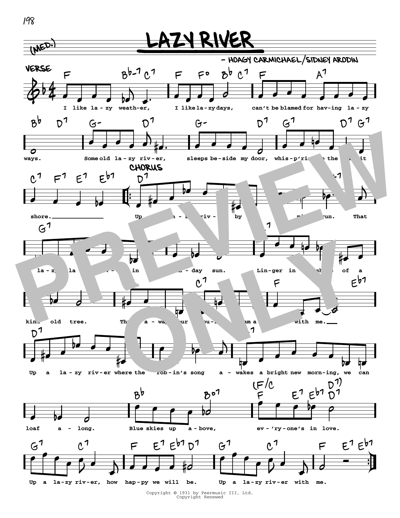 Download Bobby Darin Lazy River (arr. Robert Rawlins) Sheet Music and learn how to play Real Book – Melody, Lyrics & Chords PDF digital score in minutes