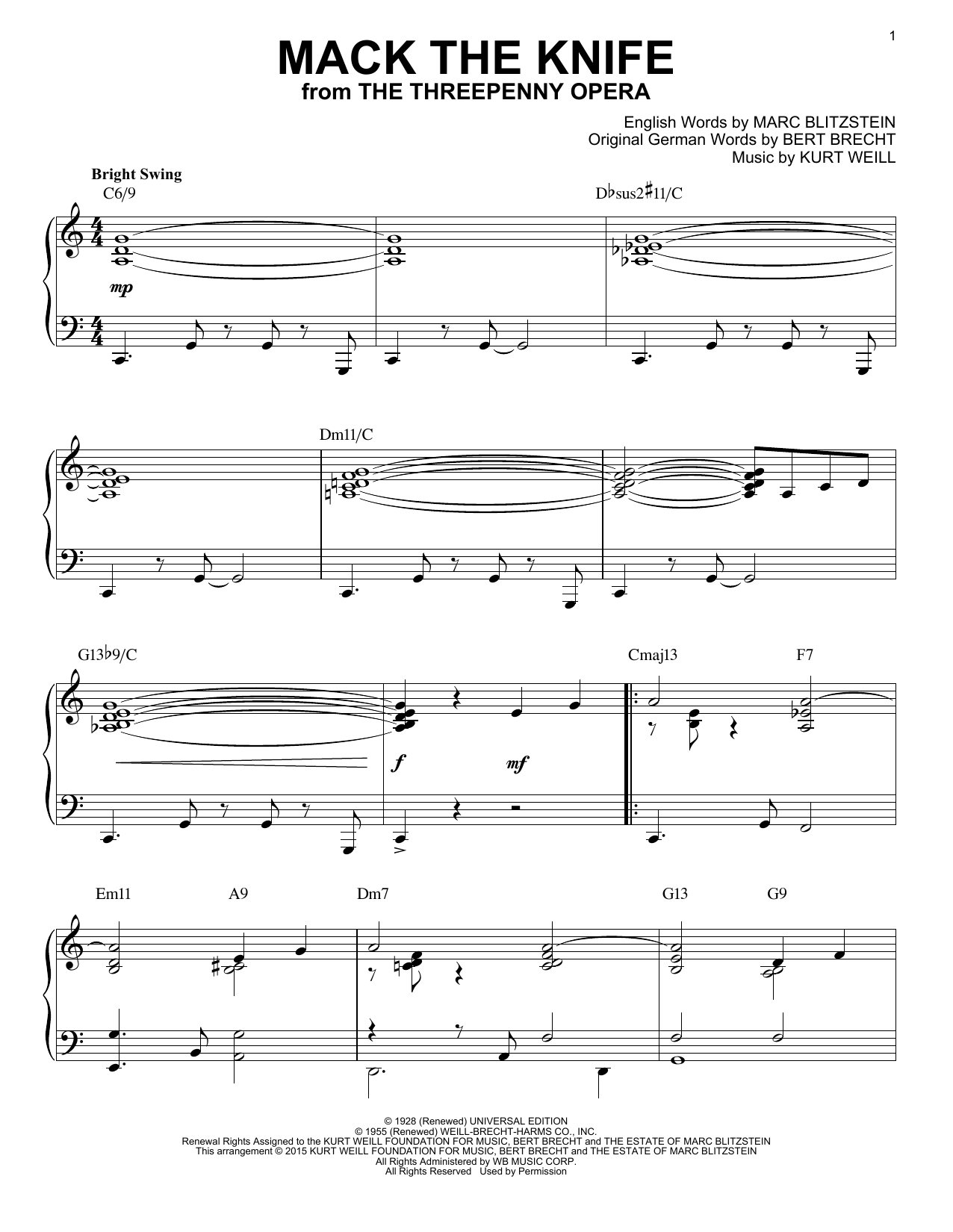 Download Bobby Darin Mack The Knife Sheet Music and learn how to play Piano PDF digital score in minutes