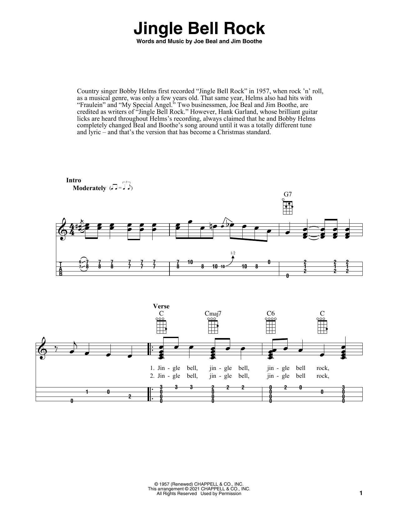 Download Bobby Helms Jingle Bell Rock (arr. Fred Sokolow) Sheet Music and learn how to play Ukulele PDF digital score in minutes