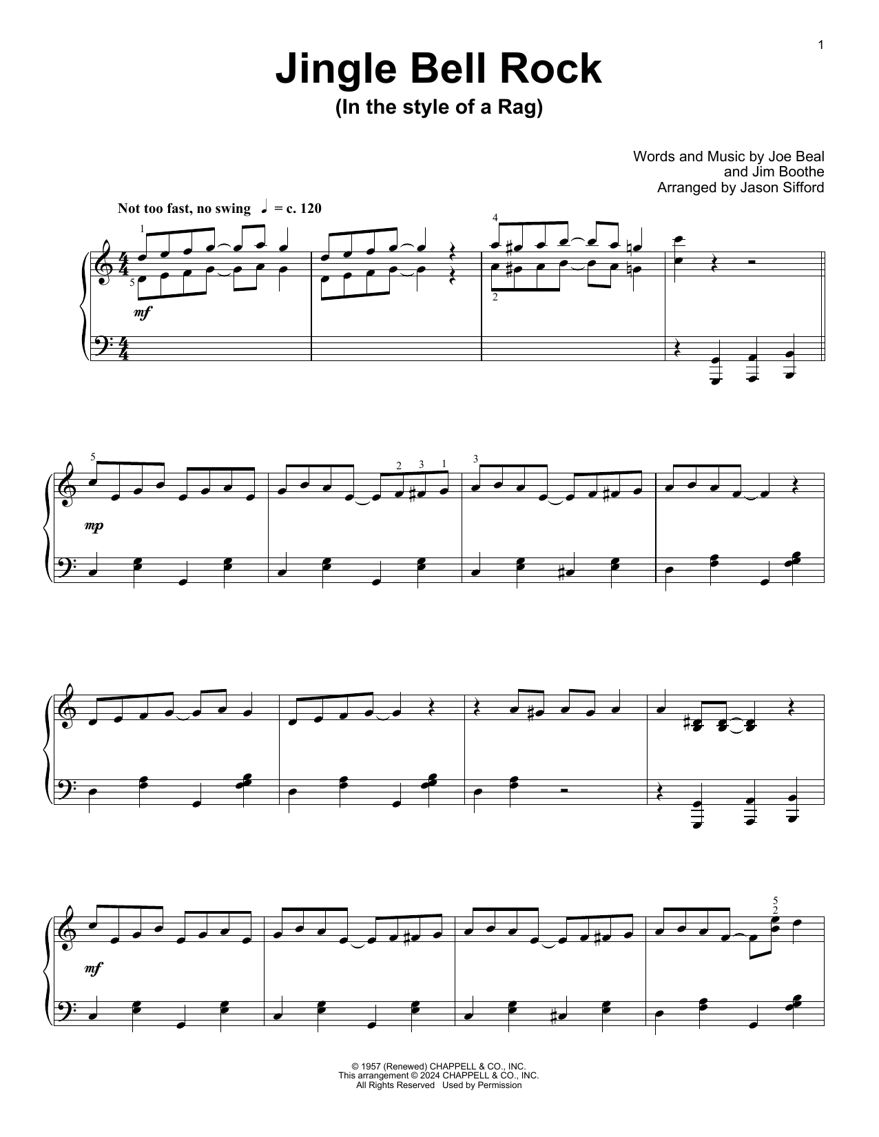 Download Bobby Helms Jingle Bell Rock (arr. Jason Sifford) Sheet Music and learn how to play Educational Piano PDF digital score in minutes