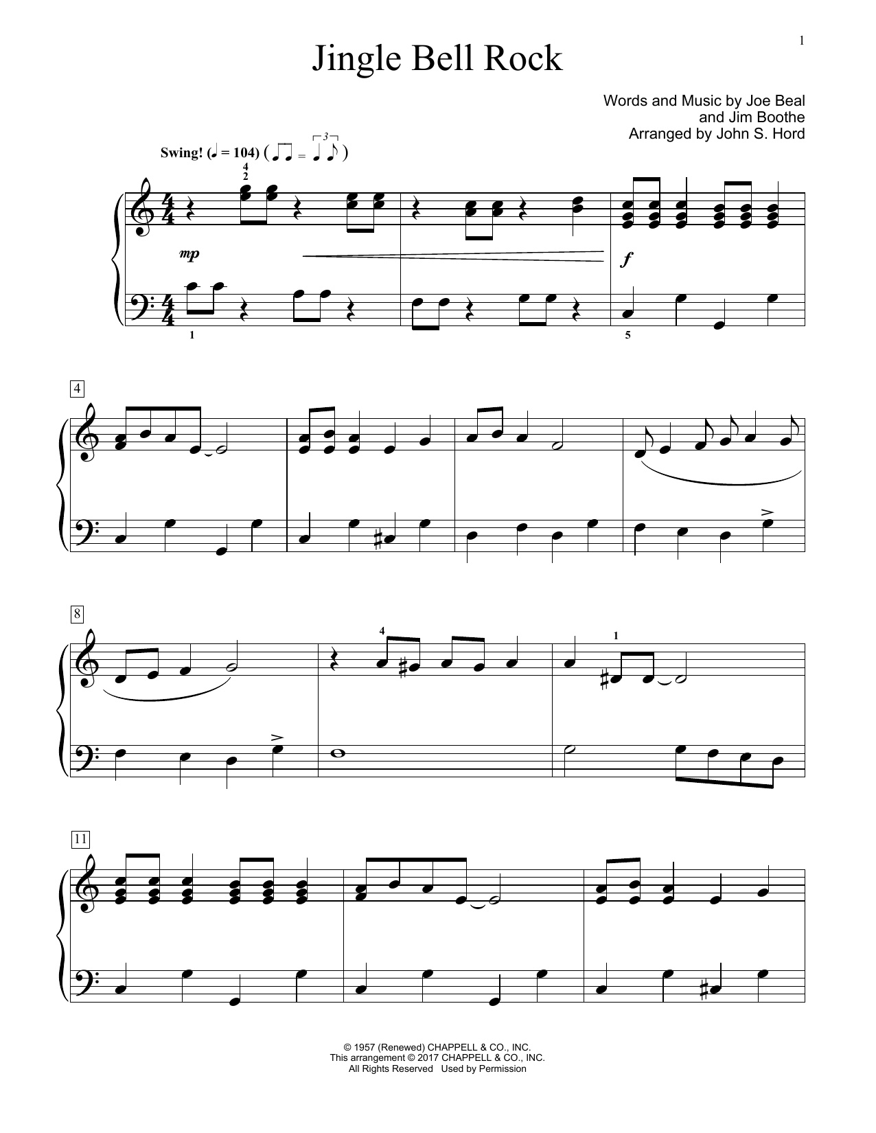 Download John S. Hord Jingle Bell Rock Sheet Music and learn how to play Educational Piano PDF digital score in minutes