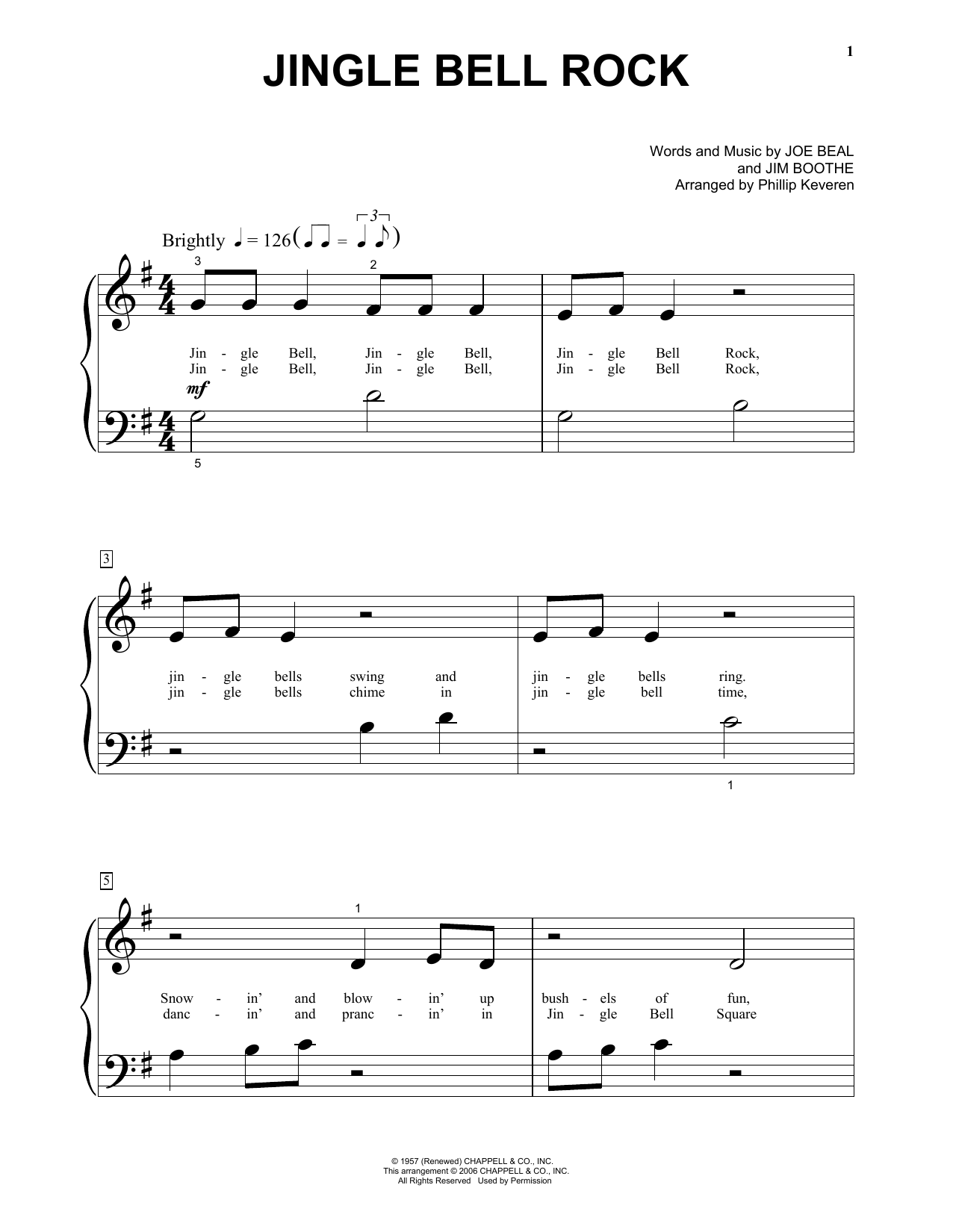 Download Bobby Helms Jingle-Bell Rock Sheet Music and learn how to play Piano (Big Notes) PDF digital score in minutes