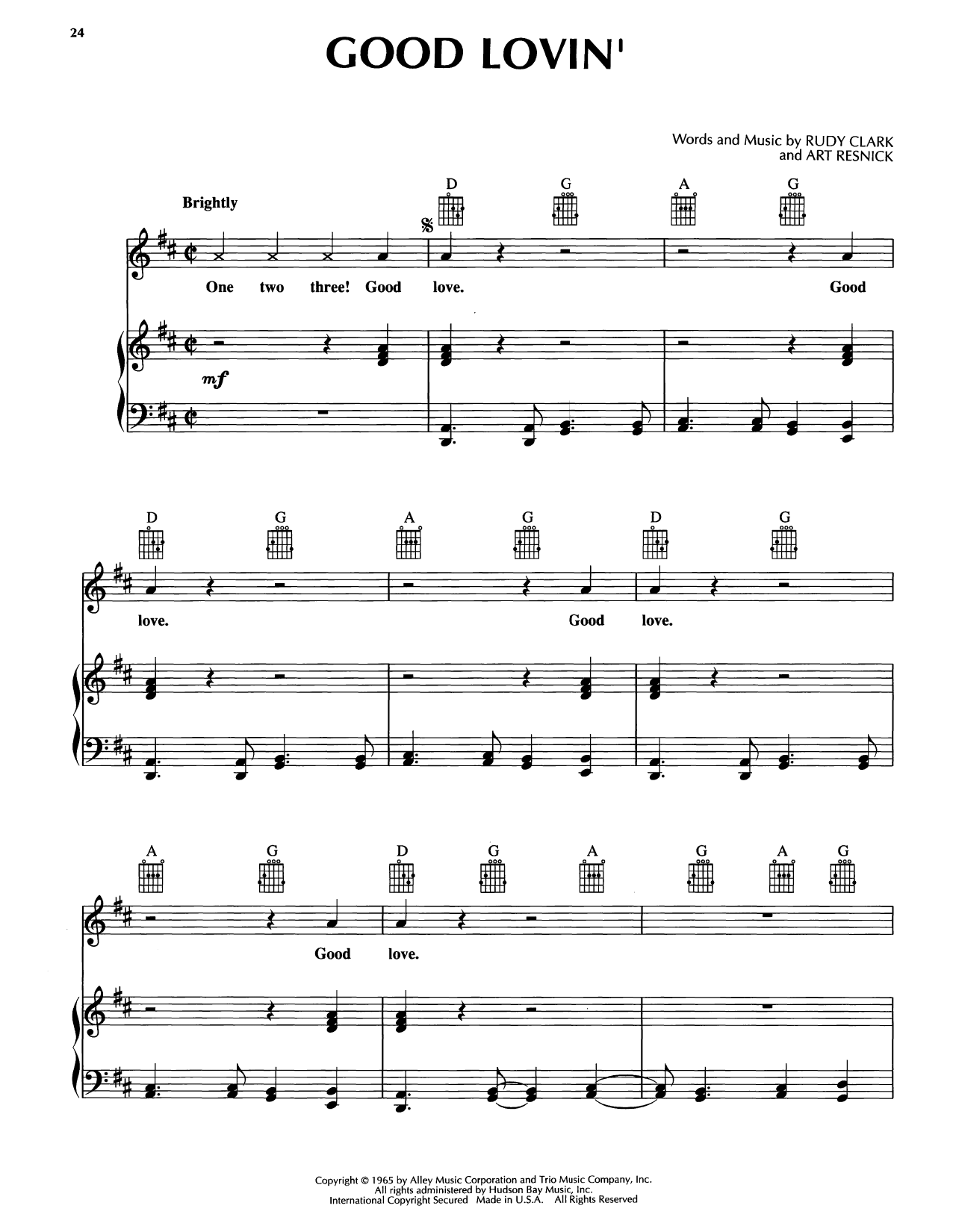 Download Bobby McFerrin Good Lovin' Sheet Music and learn how to play Piano, Vocal & Guitar Chords (Right-Hand Melody) PDF digital score in minutes