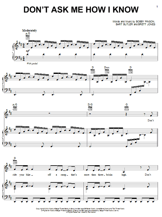 Download Bobby Pinson Don't Ask Me How I Know Sheet Music and learn how to play Piano, Vocal & Guitar (Right-Hand Melody) PDF digital score in minutes