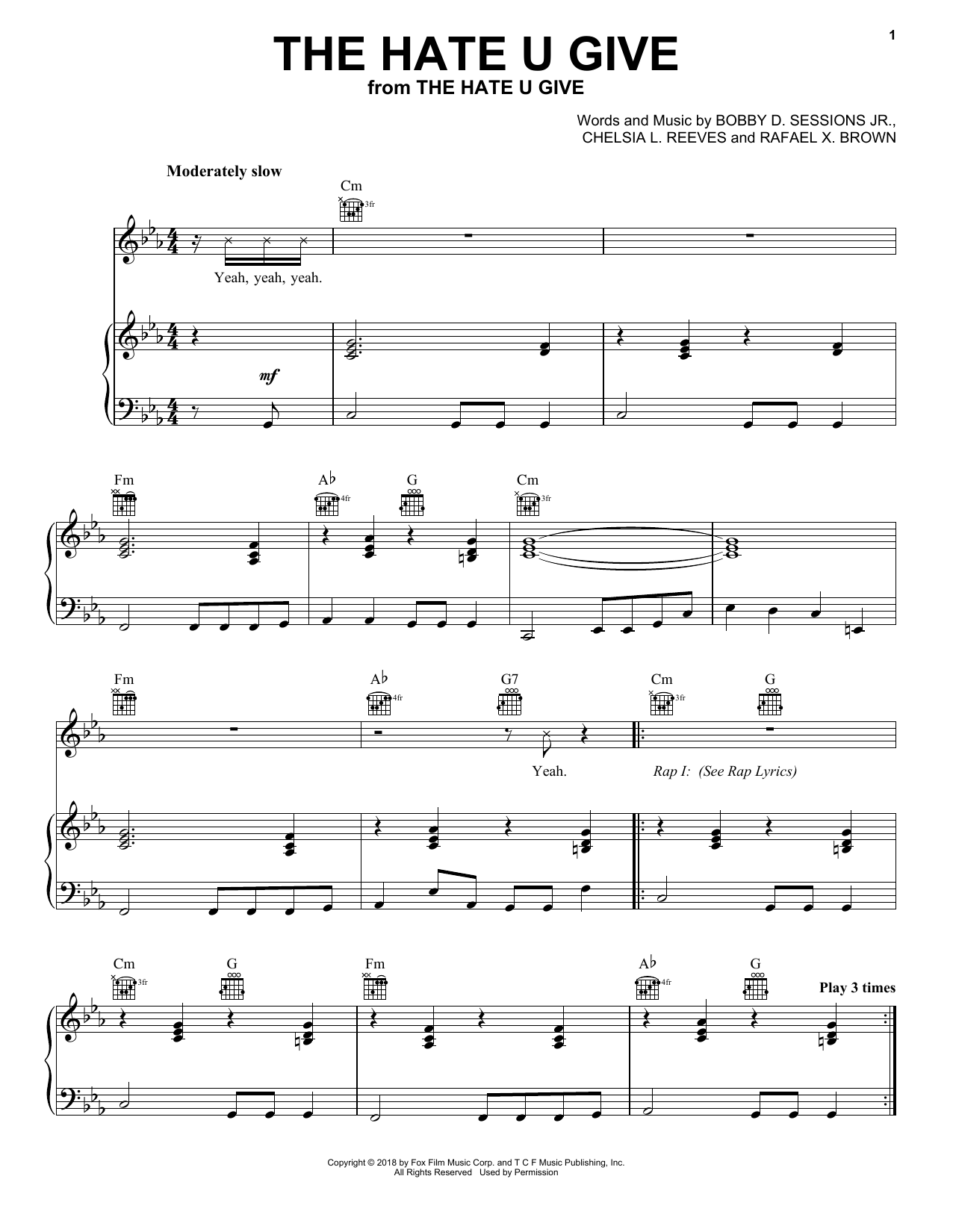 Download Bobby Sessions The Hate U Give (Feat. Keite Young) Sheet Music and learn how to play Piano, Vocal & Guitar Chords (Right-Hand Melody) PDF digital score in minutes