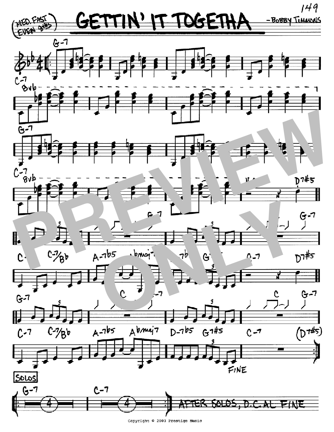 Download Bobby Timmons Gettin' It Togetha Sheet Music and learn how to play Real Book - Melody & Chords - C Instruments PDF digital score in minutes