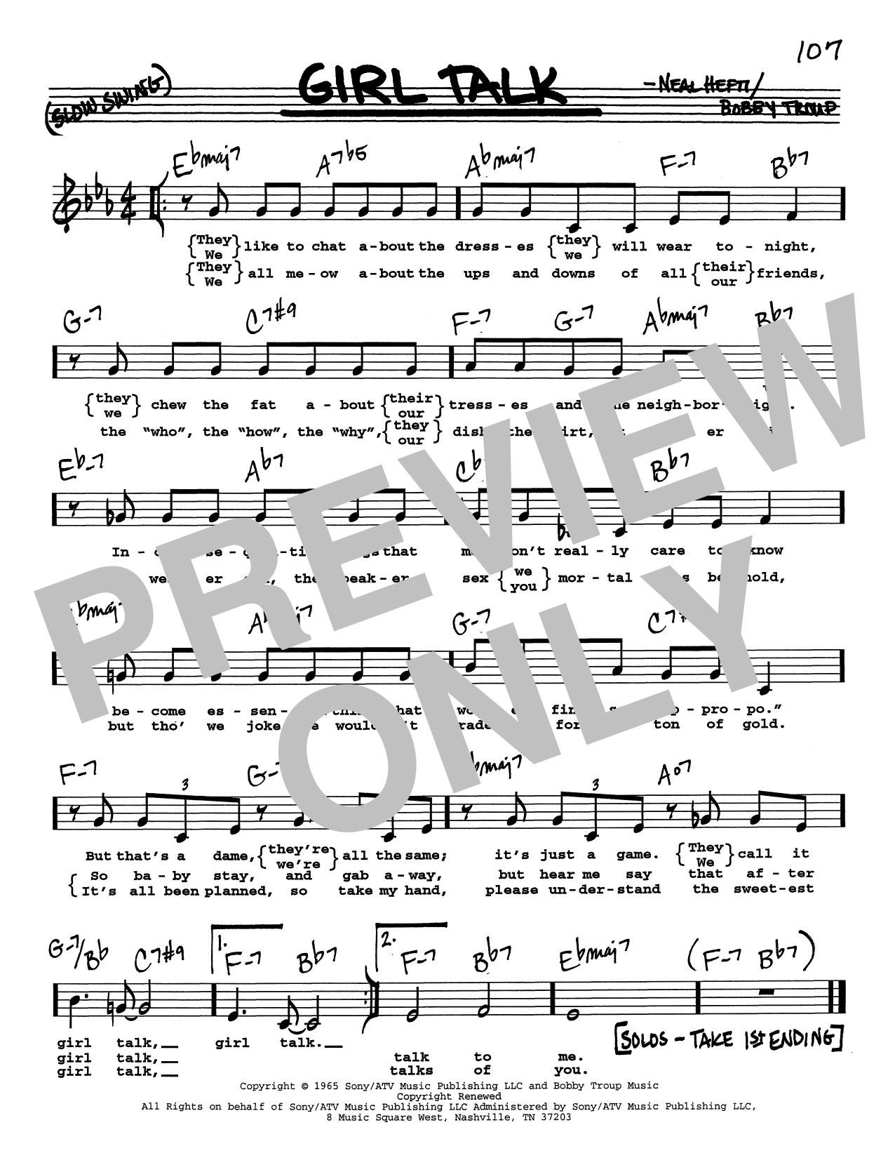 Download Bobby Troup Girl Talk (Low Voice) Sheet Music and learn how to play Real Book – Melody, Lyrics & Chords PDF digital score in minutes