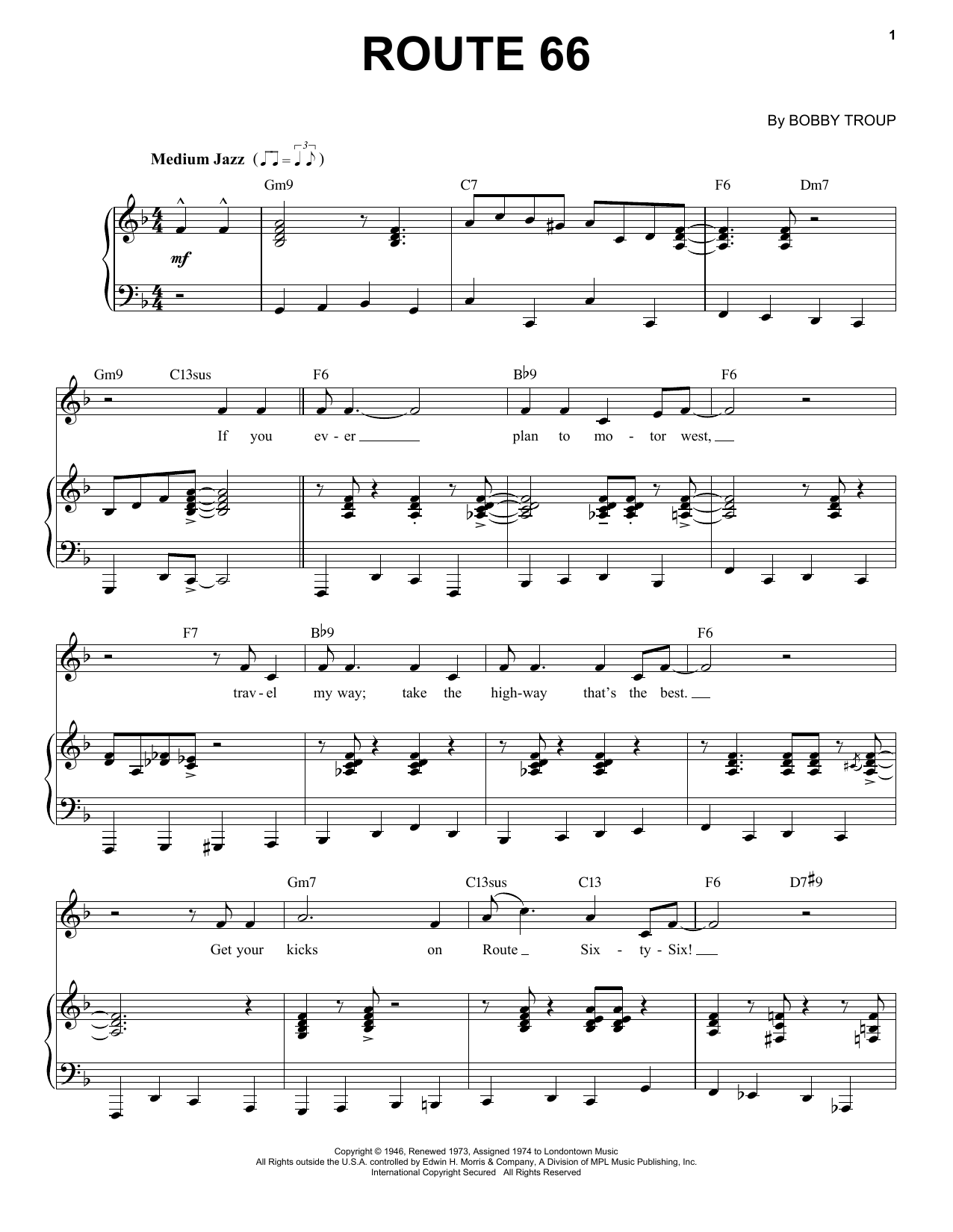 Download Bobby Troup Route 66 [Jazz version] (arr. Brent Edstrom) Sheet Music and learn how to play Piano & Vocal PDF digital score in minutes