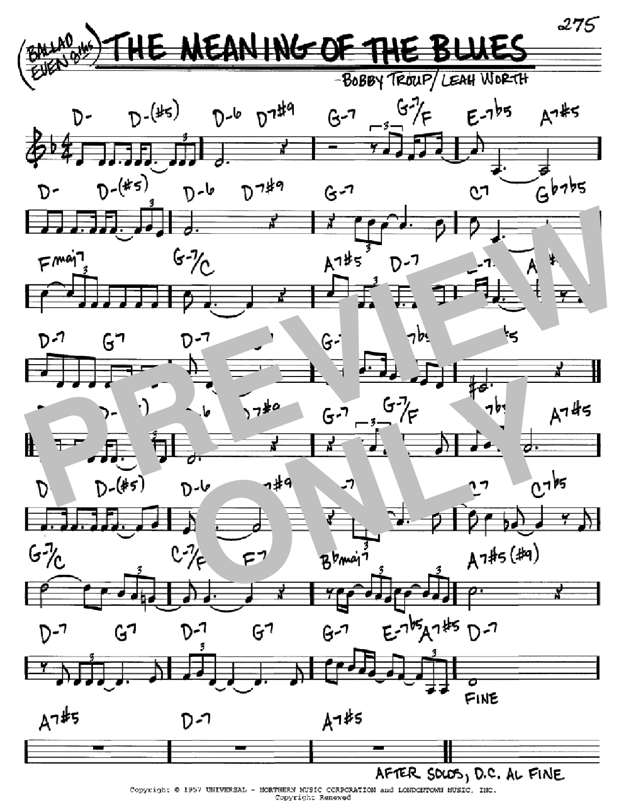 Download Bobby Troup The Meaning Of The Blues Sheet Music and learn how to play Real Book – Melody & Chords – C Instruments PDF digital score in minutes
