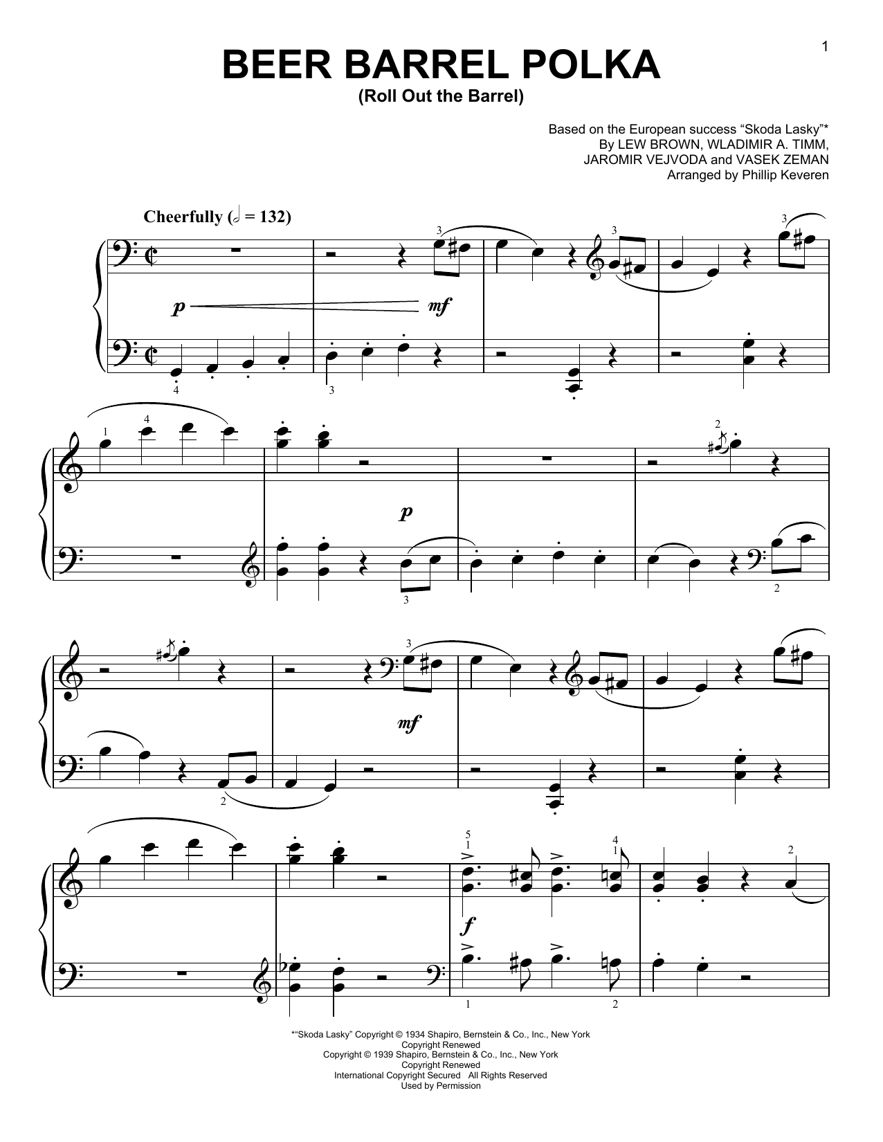 Download Phillip Keveren Beer Barrel Polka (Roll Out The Barrel) Sheet Music and learn how to play Easy Piano PDF digital score in minutes