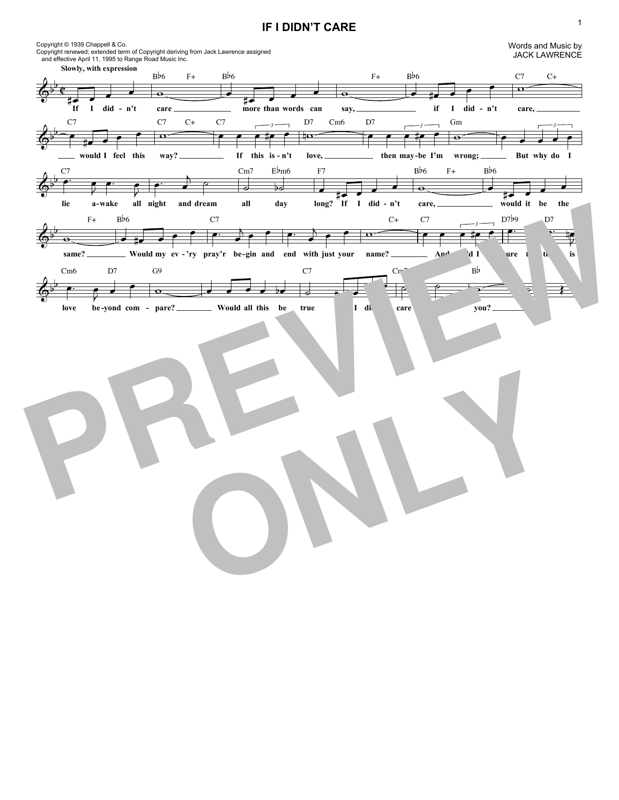 Download Bobby Vinton If I Didn't Care Sheet Music and learn how to play Lead Sheet / Fake Book PDF digital score in minutes