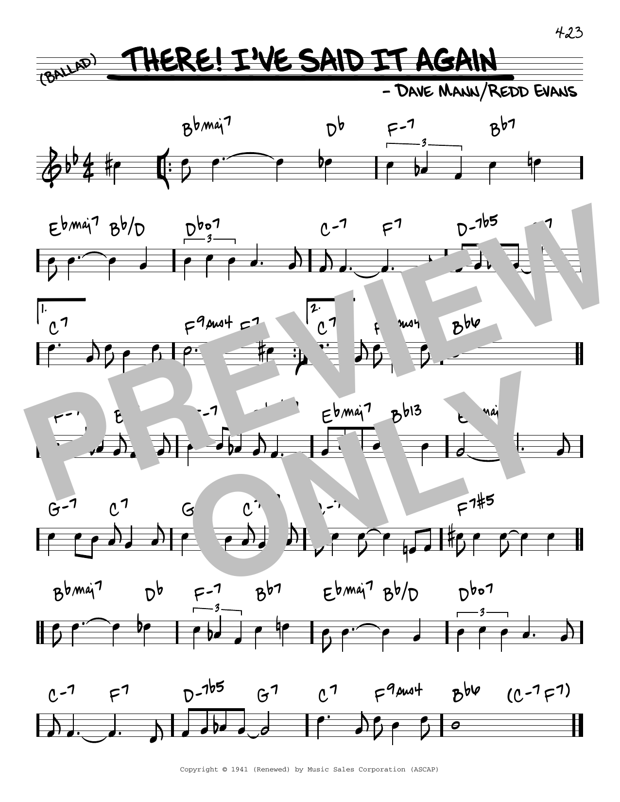 Download Bobby Vinton There! I've Said It Again Sheet Music and learn how to play Real Book – Melody & Chords PDF digital score in minutes