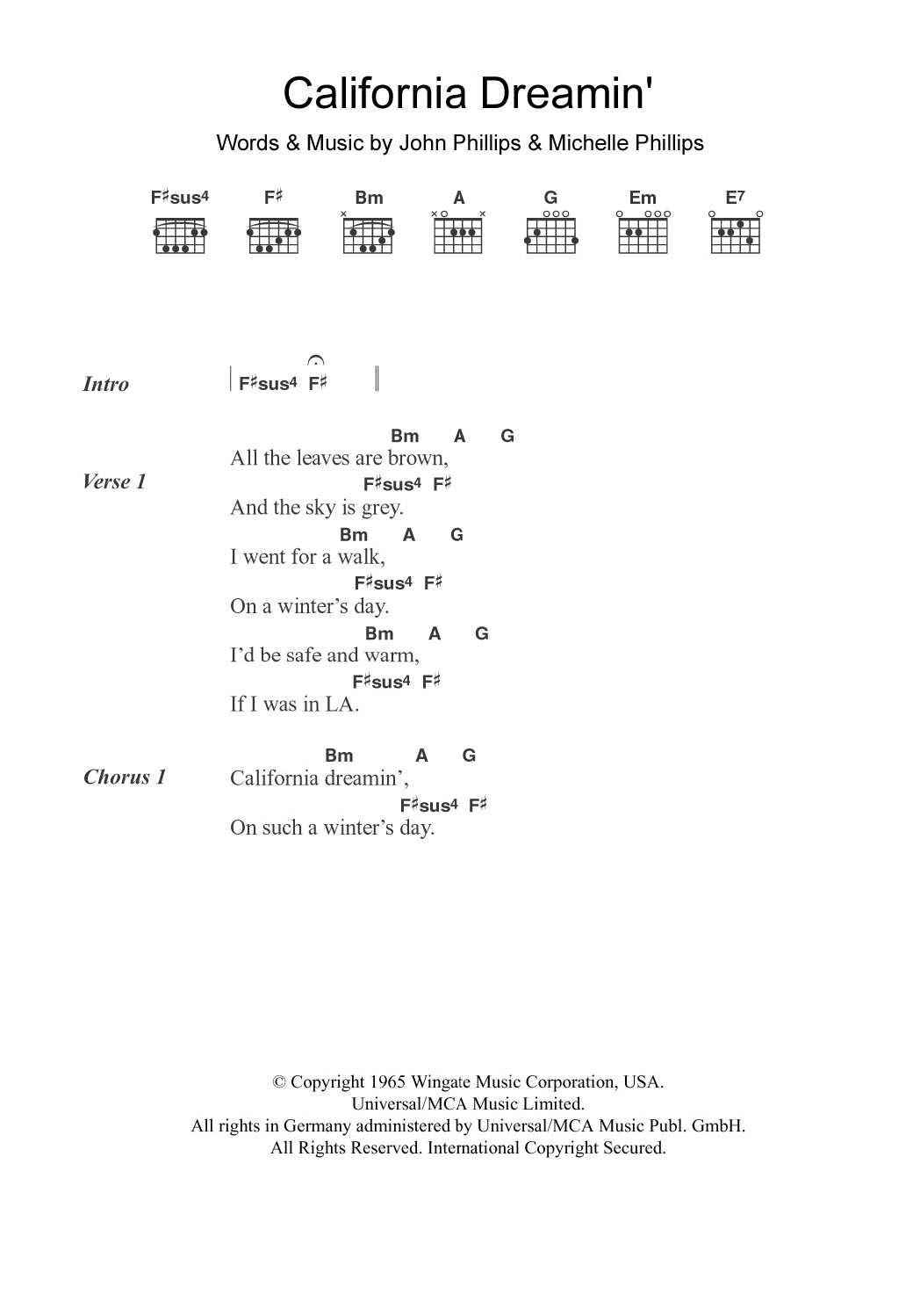 Download Bobby Womack California Dreamin' Sheet Music and learn how to play Lyrics & Chords PDF digital score in minutes