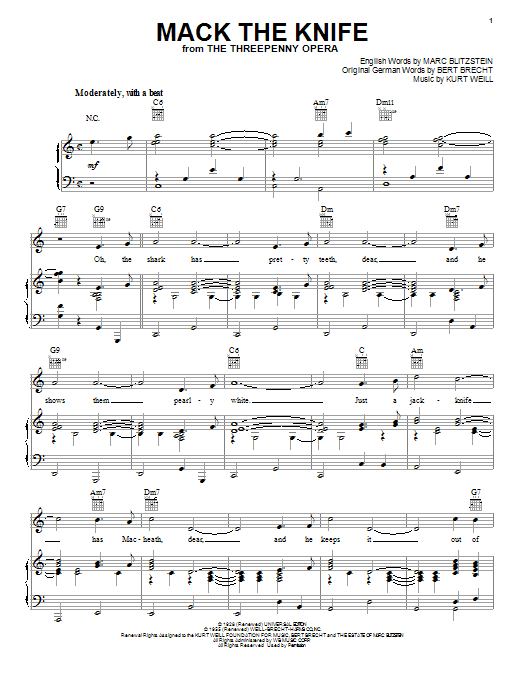 Sheet Music To The Song More Bobby Darin Printable
