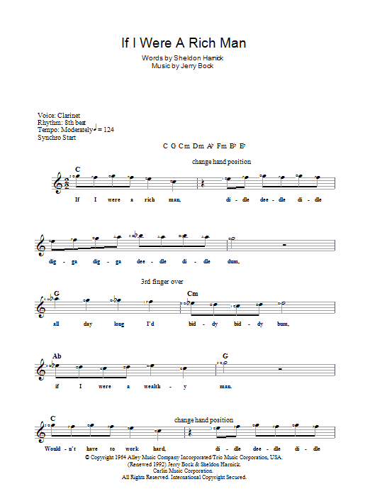 Download Jerry Bock If I Were A Rich Man (from The Fiddler On The Roof) Sheet Music and learn how to play Keyboard PDF digital score in minutes