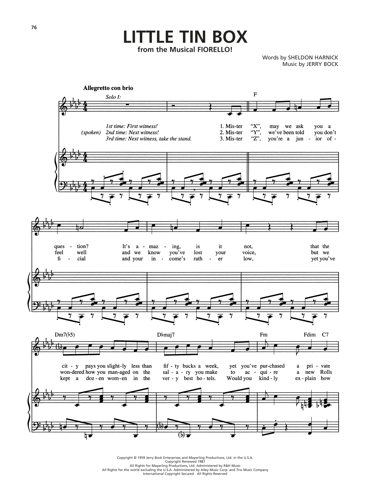 Download Bock & Harnick Little Tin Box (from Fiorello) Sheet Music and learn how to play Piano & Vocal PDF digital score in minutes