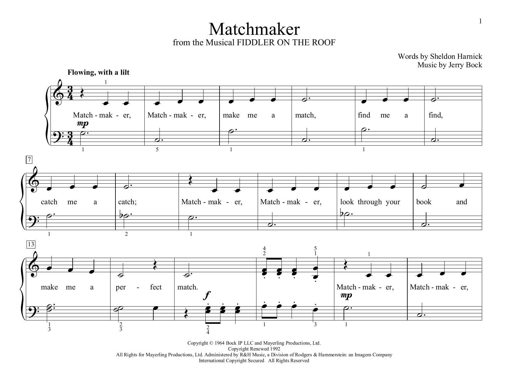 Download Bock & Harnick Matchmaker (from Fiddler on the Roof) (arr. Christopher Hussey) Sheet Music and learn how to play Educational Piano PDF digital score in minutes