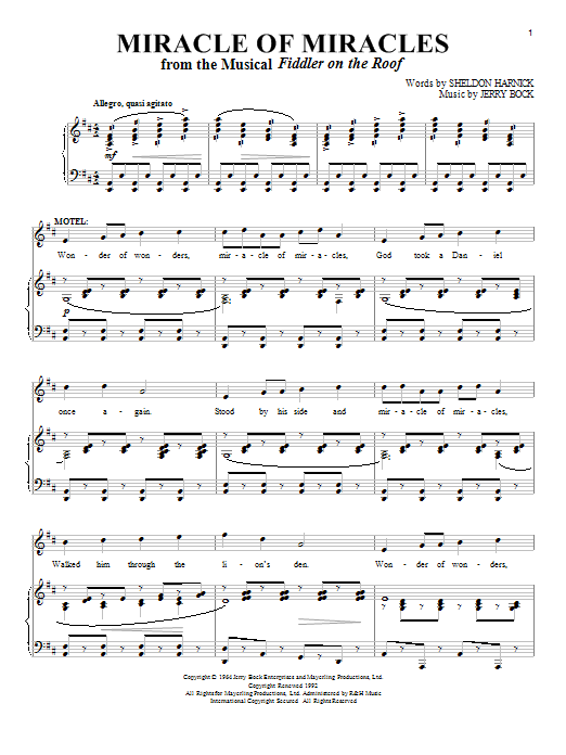 Download Bock & Harnick Miracle Of Miracles Sheet Music and learn how to play Piano & Vocal PDF digital score in minutes