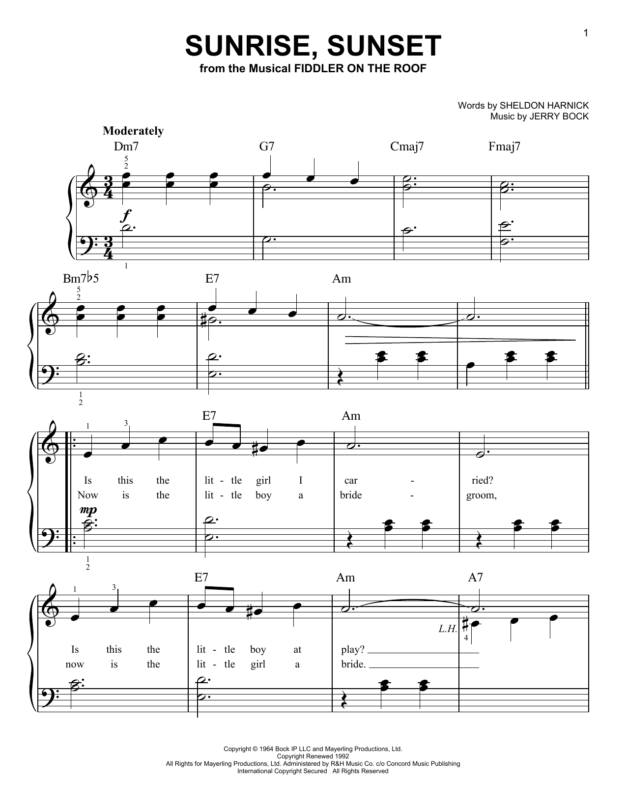 Download Jerry Bock Sunrise, Sunset (from Fiddler On The Roof) Sheet Music and learn how to play Keyboard PDF digital score in minutes