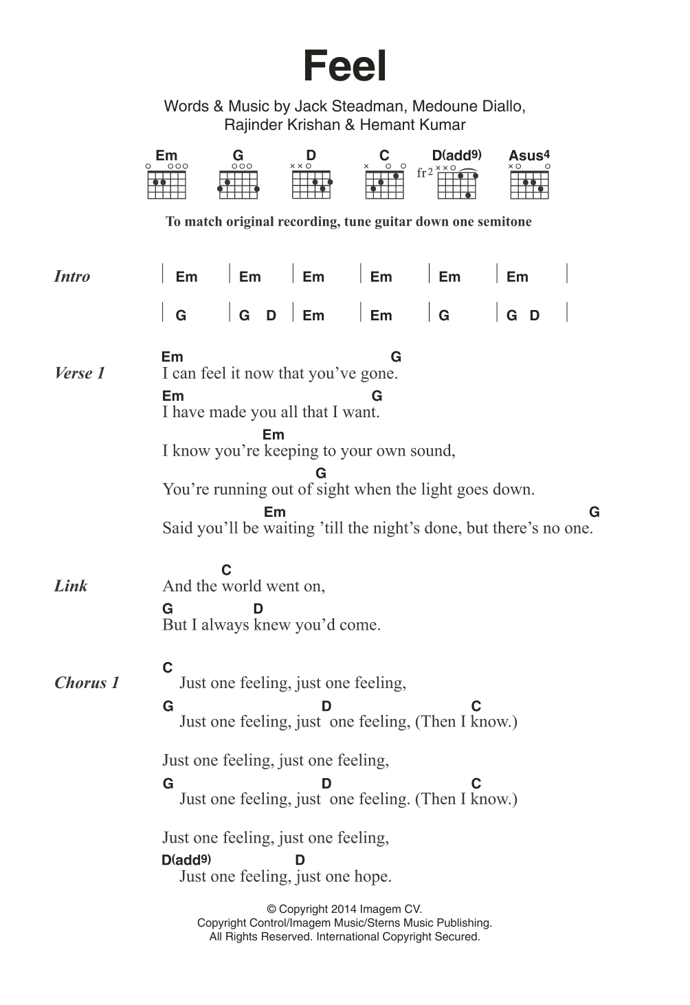 Download Bombay Bicycle Club Feel Sheet Music and learn how to play Lyrics & Chords PDF digital score in minutes