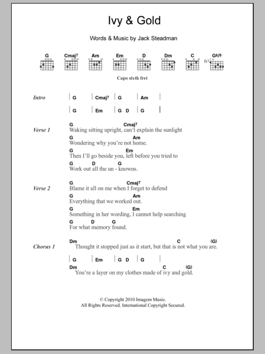 Download Bombay Bicycle Club Ivy & Gold Sheet Music and learn how to play Lyrics & Chords PDF digital score in minutes