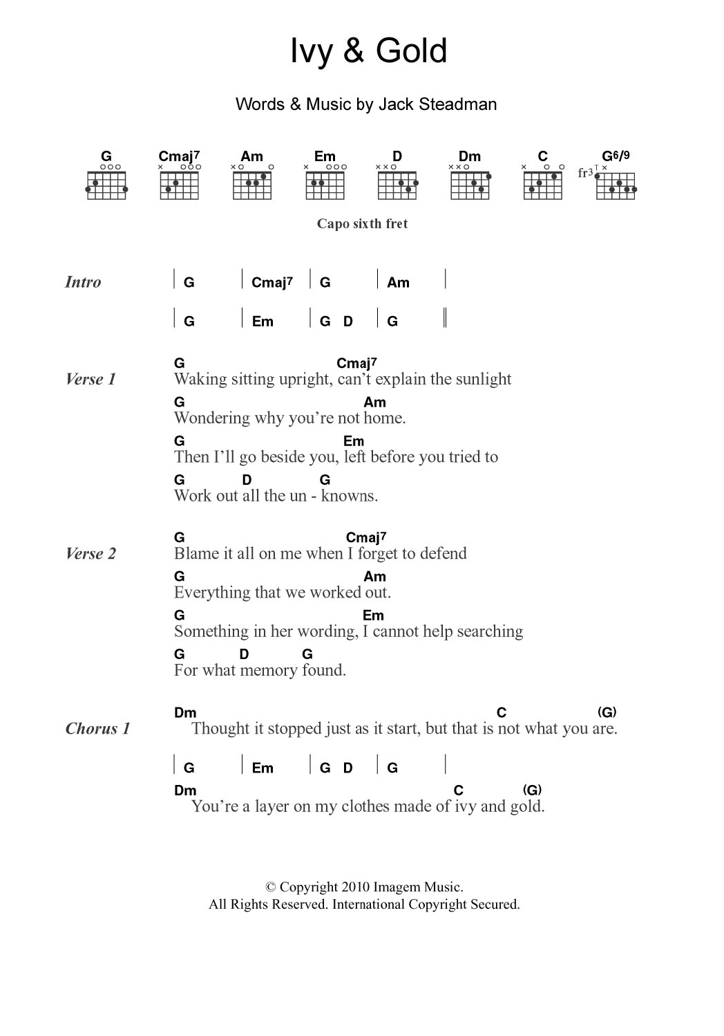 Download Bombay Bicycle Club Ivy and Gold Sheet Music and learn how to play Guitar Chords/Lyrics PDF digital score in minutes