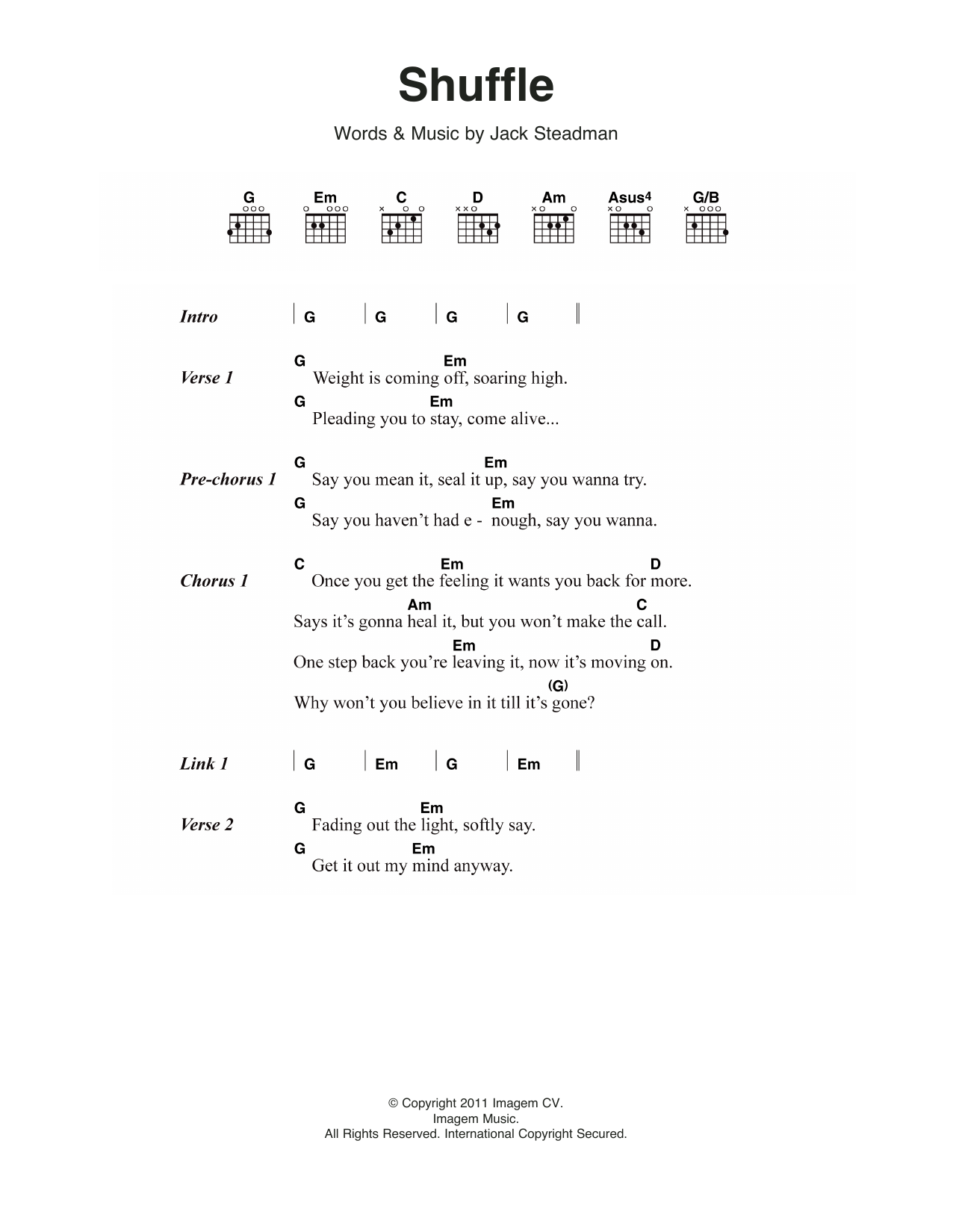 Download Bombay Bicycle Club Shuffle Sheet Music and learn how to play Lyrics & Chords PDF digital score in minutes