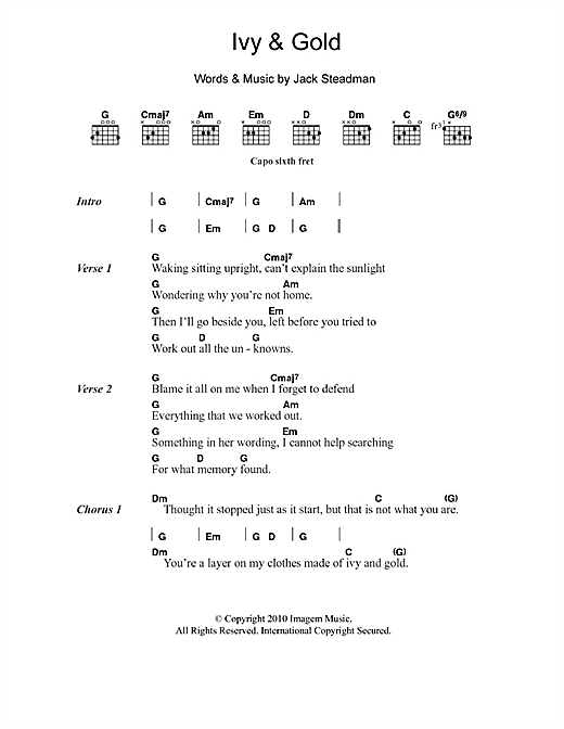 Download Bombay Bicycle Club Ivy & Gold Sheet Music and learn how to play Lyrics & Chords PDF digital score in minutes