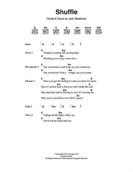 Download Bombay Bicycle Club Shuffle Sheet Music and learn how to play Lyrics & Chords PDF digital score in minutes