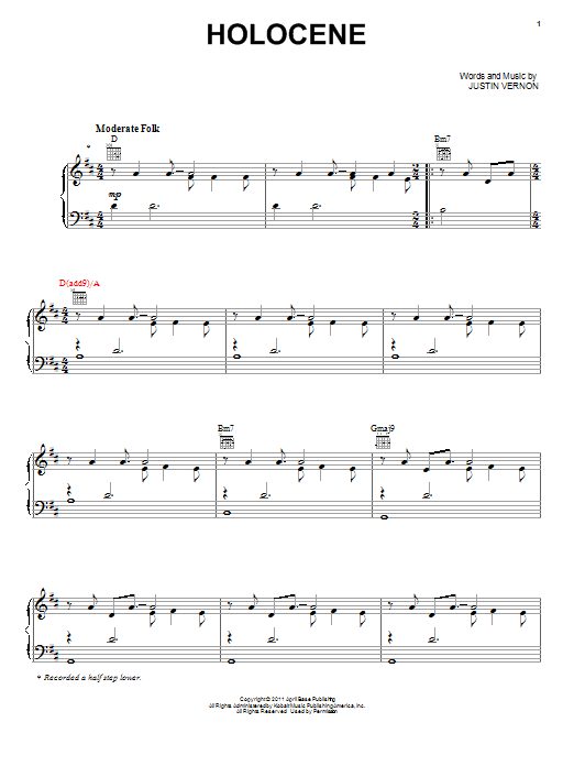 Download Bon Iver Holocene Sheet Music and learn how to play Ukulele PDF digital score in minutes