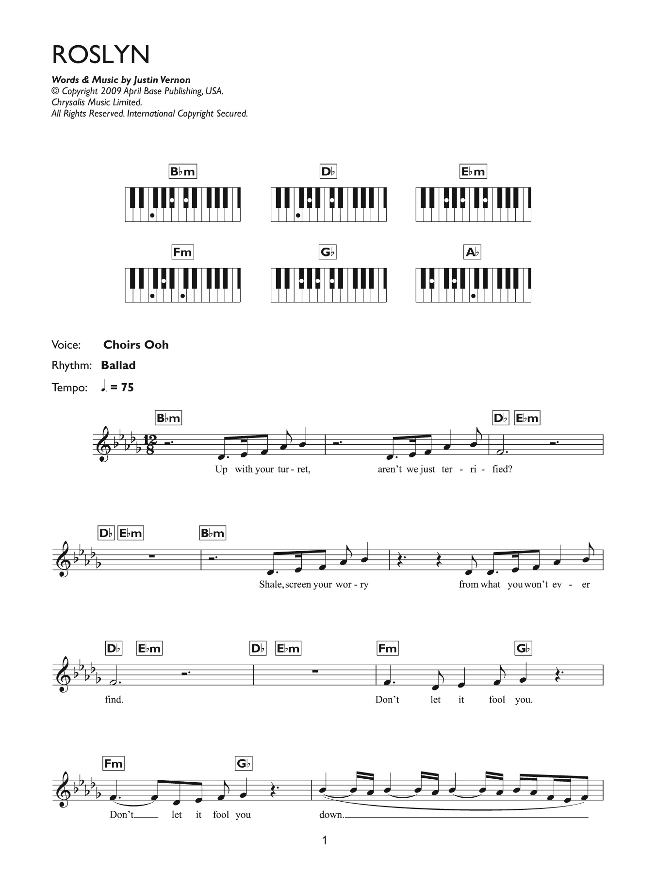 Download Bon Iver Roslyn Sheet Music and learn how to play Keyboard PDF digital score in minutes