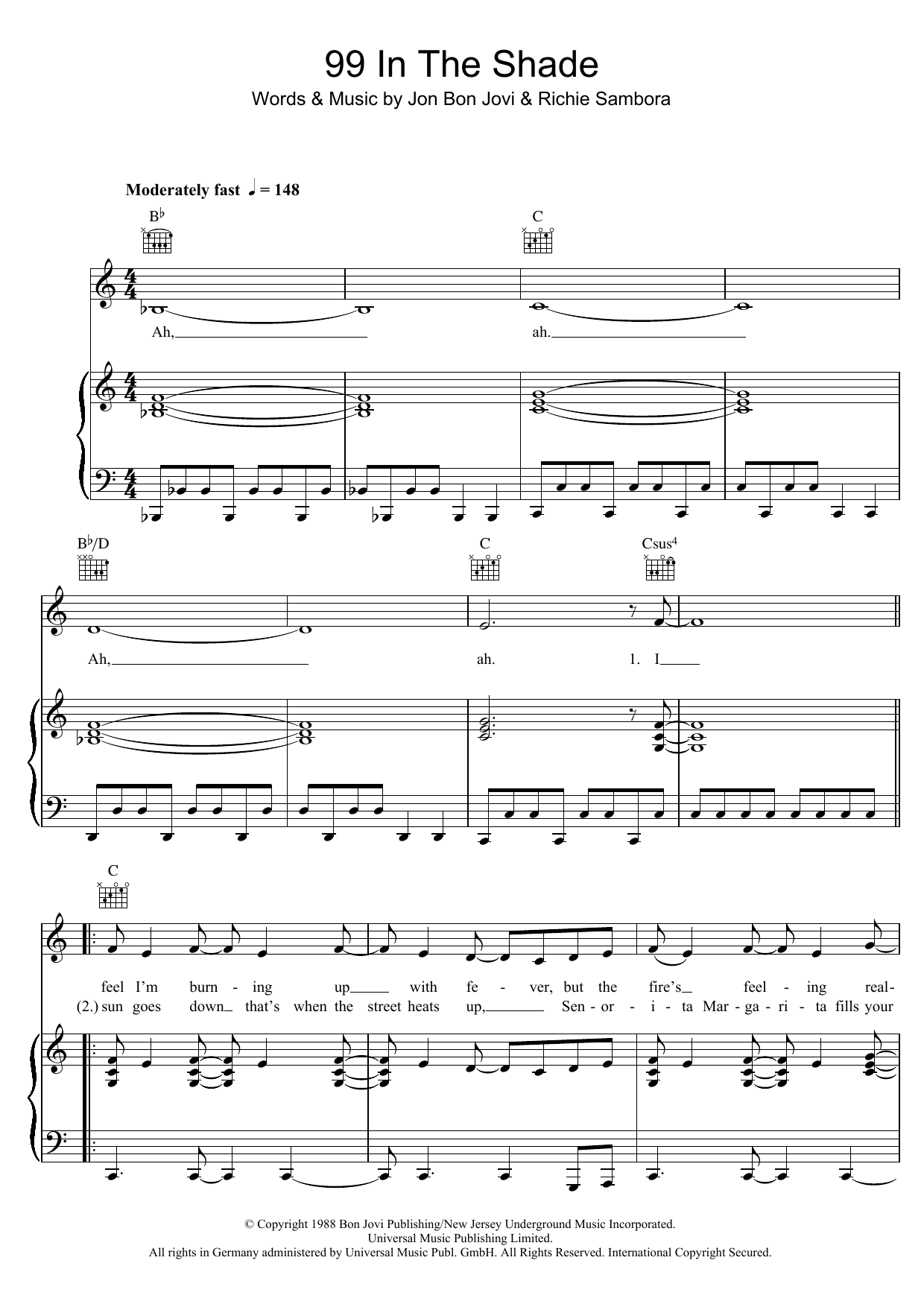 Download Bon Jovi 99 In The Shade Sheet Music and learn how to play Piano, Vocal & Guitar (Right-Hand Melody) PDF digital score in minutes