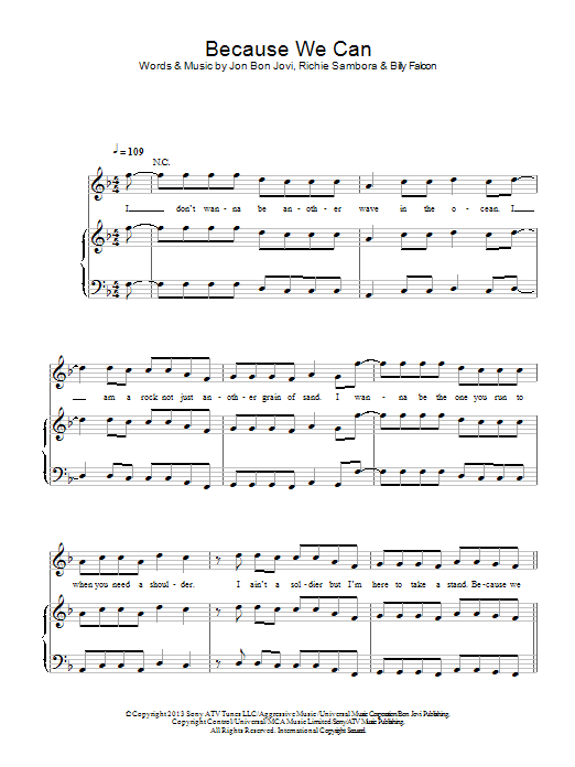 Download Bon Jovi Because We Can Sheet Music and learn how to play Piano, Vocal & Guitar (Right-Hand Melody) PDF digital score in minutes