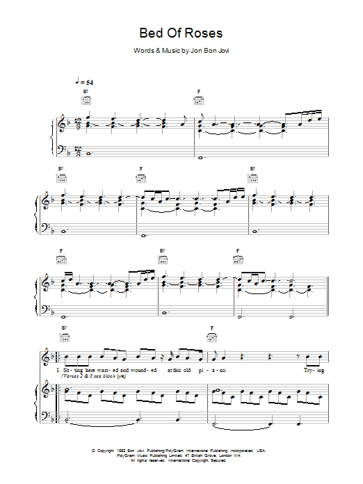 Download Bon Jovi Bed Of Roses Sheet Music and learn how to play Melody Line, Lyrics & Chords PDF digital score in minutes