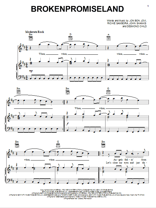 Download Bon Jovi Brokenpromiseland Sheet Music and learn how to play Piano, Vocal & Guitar (Right-Hand Melody) PDF digital score in minutes