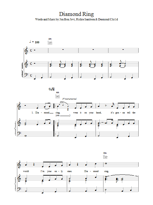Download Bon Jovi Diamond Ring Sheet Music and learn how to play Piano, Vocal & Guitar (Right-Hand Melody) PDF digital score in minutes