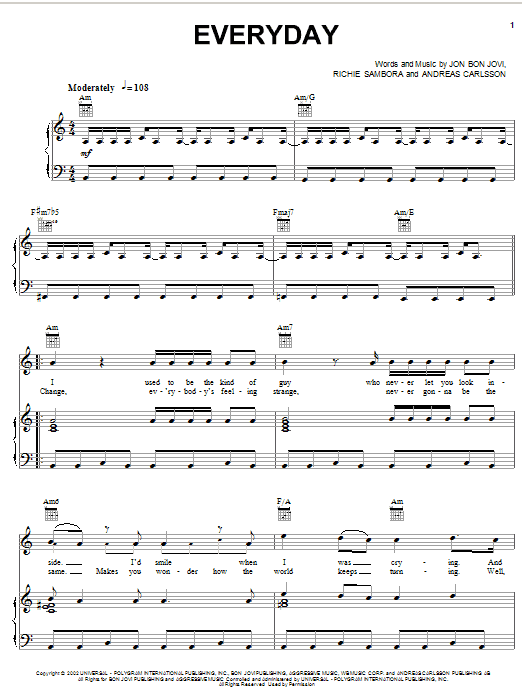 Download Bon Jovi Everyday Sheet Music and learn how to play Bass Guitar Tab PDF digital score in minutes