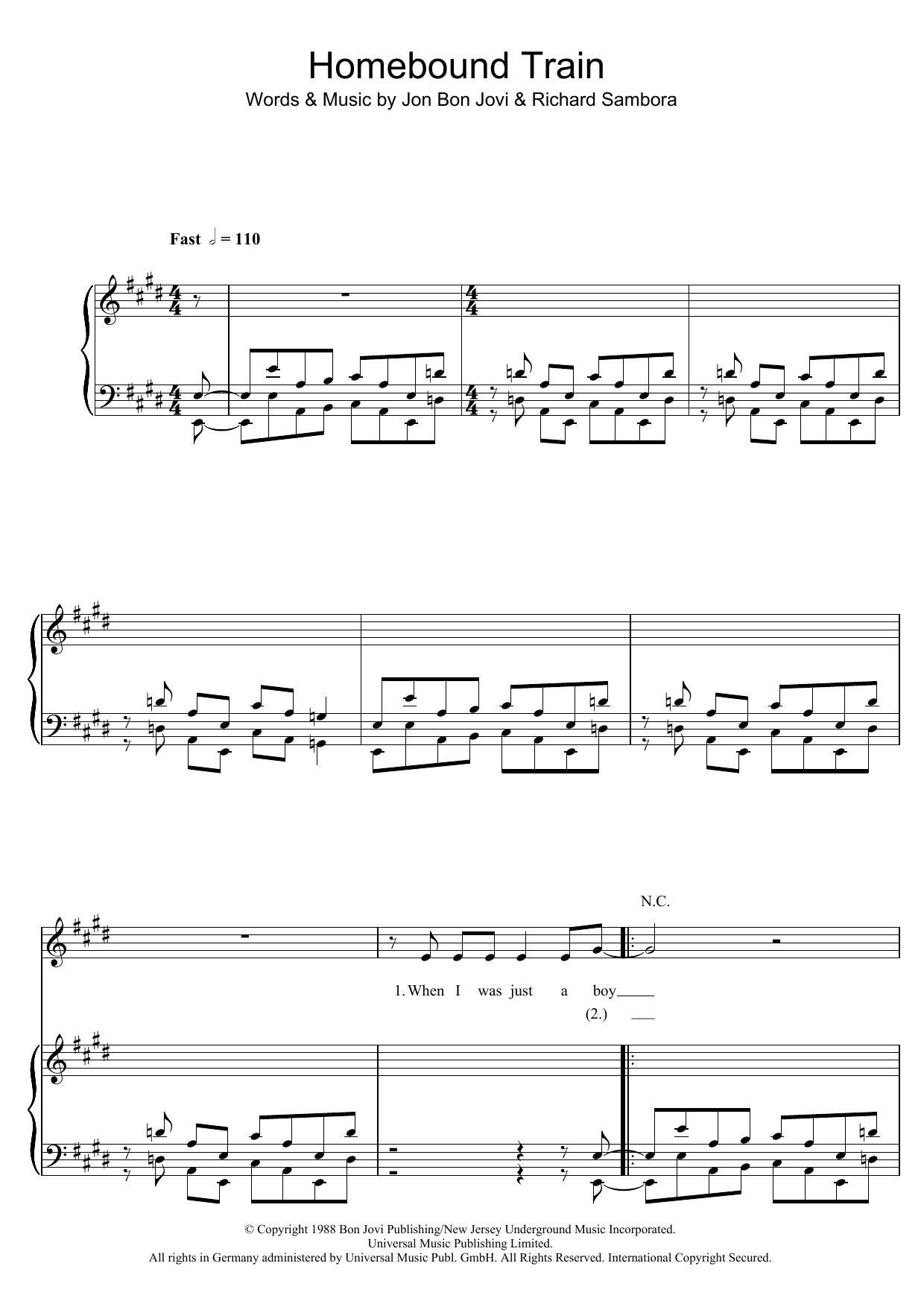 Download Bon Jovi Homebound Train Sheet Music and learn how to play Piano, Vocal & Guitar (Right-Hand Melody) PDF digital score in minutes