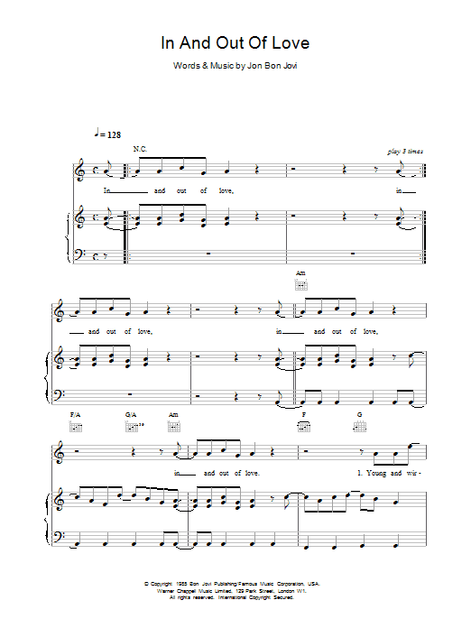 Download Bon Jovi In And Out Of Love Sheet Music and learn how to play Lyrics & Chords PDF digital score in minutes