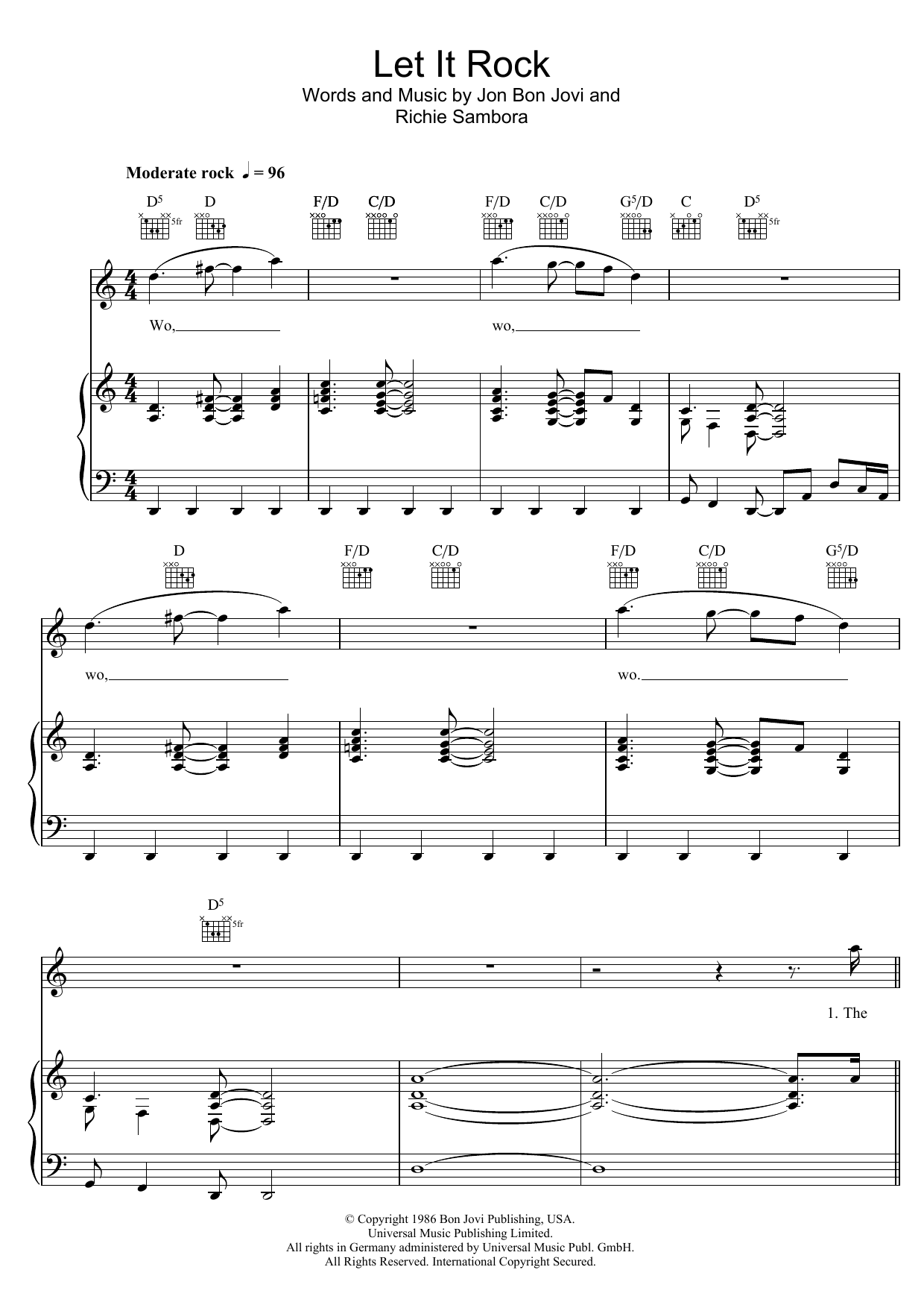 Download Bon Jovi Let It Rock Sheet Music and learn how to play Piano, Vocal & Guitar (Right-Hand Melody) PDF digital score in minutes