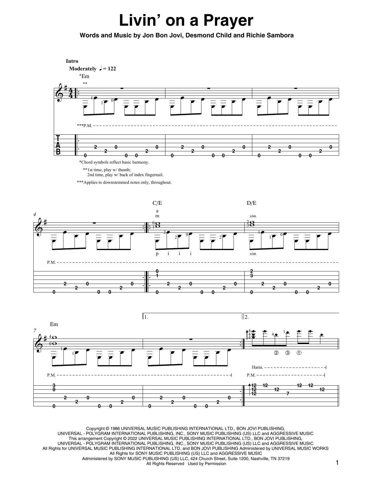 Download Bon Jovi Livin' On A Prayer (arr. Ben Pila) Sheet Music and learn how to play Solo Guitar PDF digital score in minutes