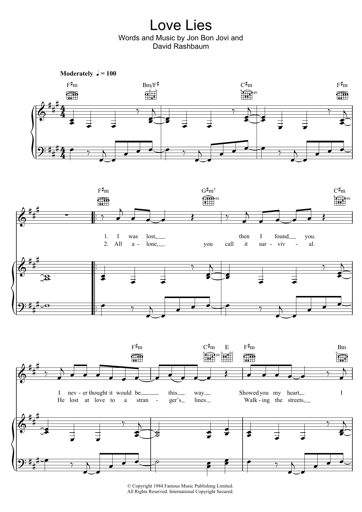 Download Bon Jovi Love Lies Sheet Music and learn how to play Piano, Vocal & Guitar PDF digital score in minutes