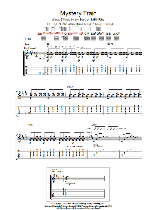 Download Bon Jovi Mystery Train Sheet Music and learn how to play Guitar Tab PDF digital score in minutes