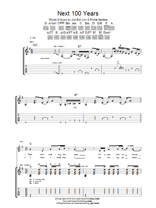 Download Bon Jovi Next 100 Years Sheet Music and learn how to play Guitar Tab PDF digital score in minutes