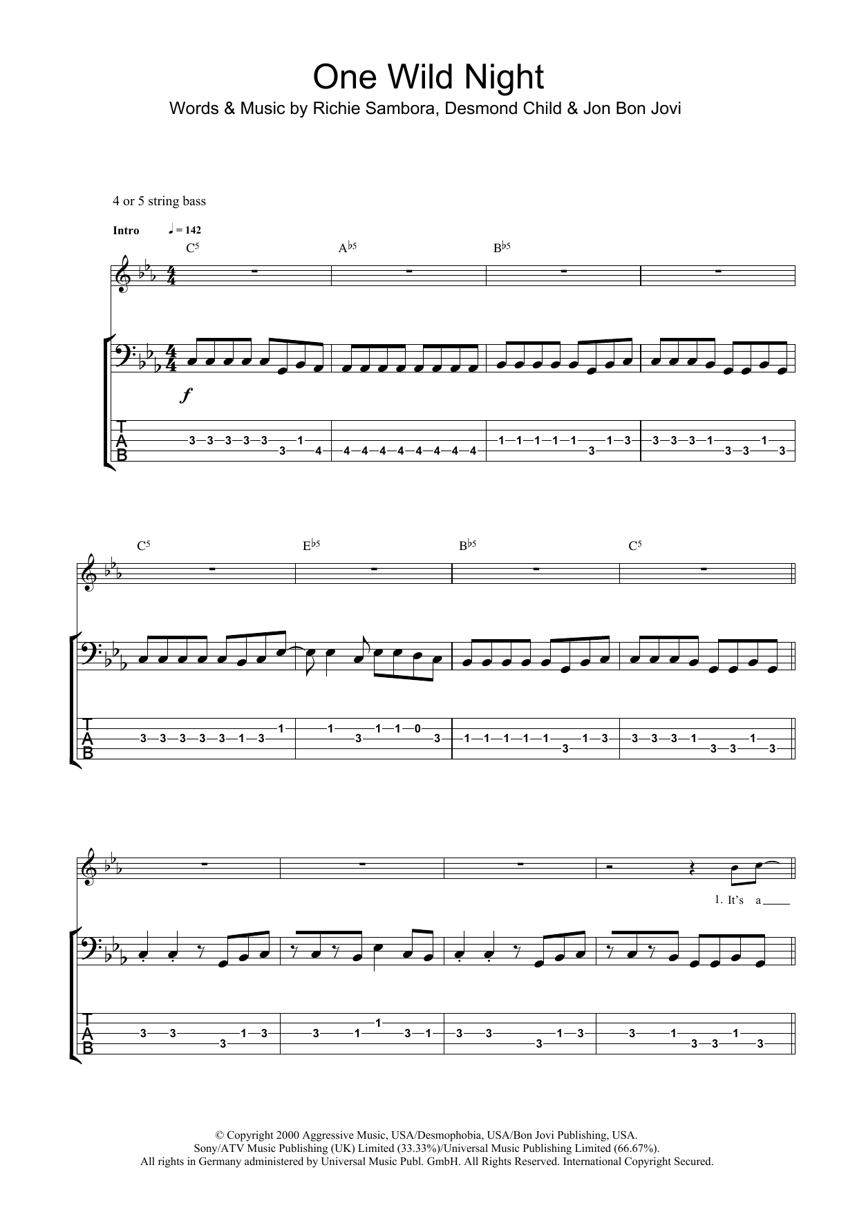 Download Bon Jovi One Wild Night Sheet Music and learn how to play Lyrics & Chords PDF digital score in minutes