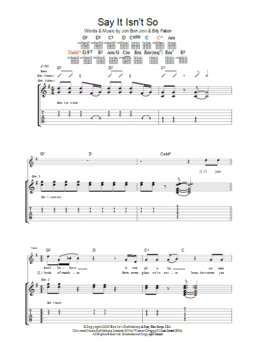 Download Bon Jovi Say It Isn't So Sheet Music and learn how to play Lyrics & Chords PDF digital score in minutes