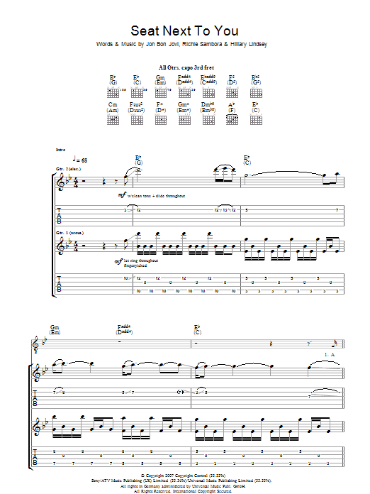 Download Bon Jovi Seat Next To You Sheet Music and learn how to play Piano, Vocal & Guitar (Right-Hand Melody) PDF digital score in minutes
