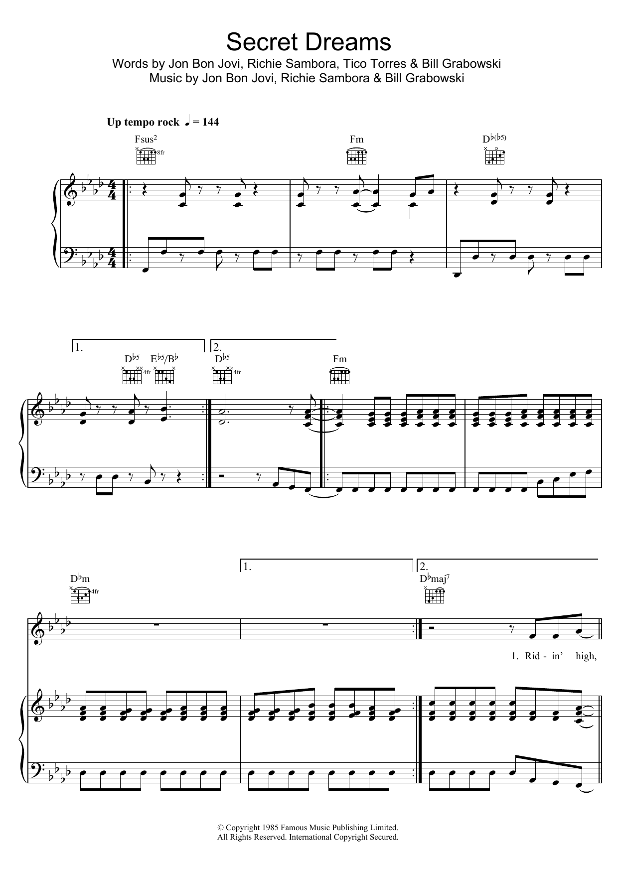 Download Bon Jovi Secret Dreams Sheet Music and learn how to play Piano, Vocal & Guitar (Right-Hand Melody) PDF digital score in minutes