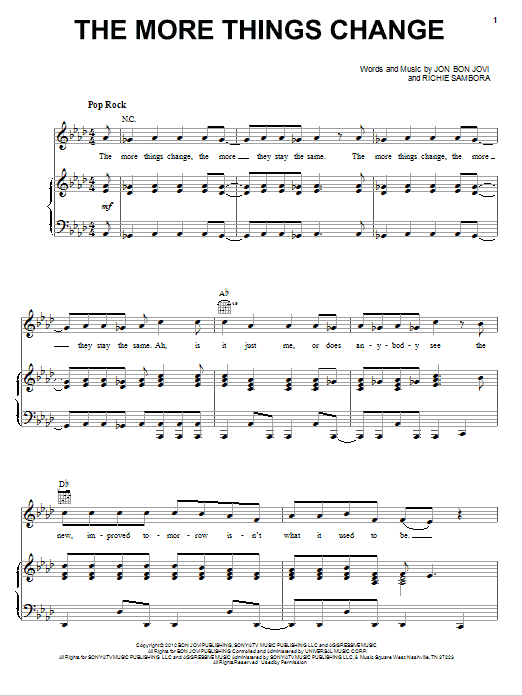 Download Bon Jovi The More Things Change Sheet Music and learn how to play Piano, Vocal & Guitar (Right-Hand Melody) PDF digital score in minutes